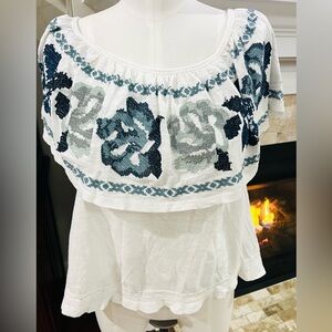 Free People Small Petite “To The Left” off shoulder Embroidered crop top